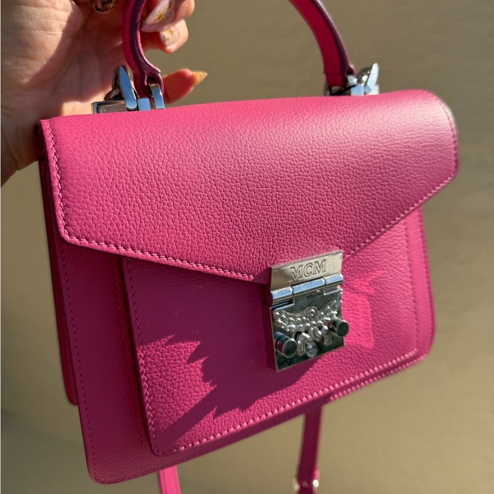 Stunning!* MCM Patricia Visetos Block Leather Satchel Crossbody Bag In Pink NWOT